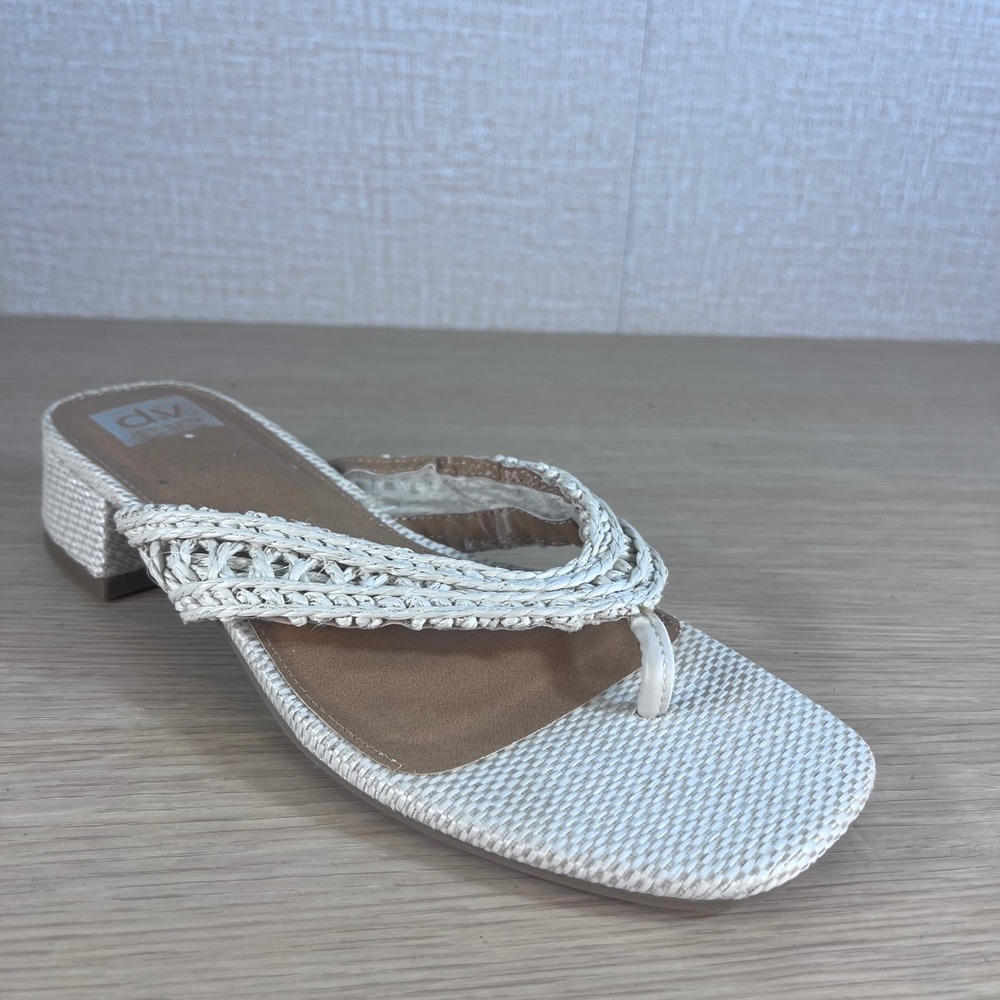 DV Dolce Vita Novi Cream Woven Raffia Braided Thong Block Heel Sandals Women 8.5